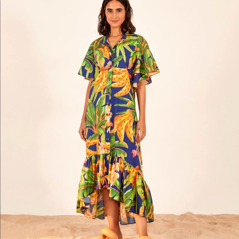 NWT Farm Rio Banana Forest Midi Chemise Dress